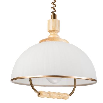 Pull-down chandelier RAMONA 1xE27/60W/230V beige/light brown/pine