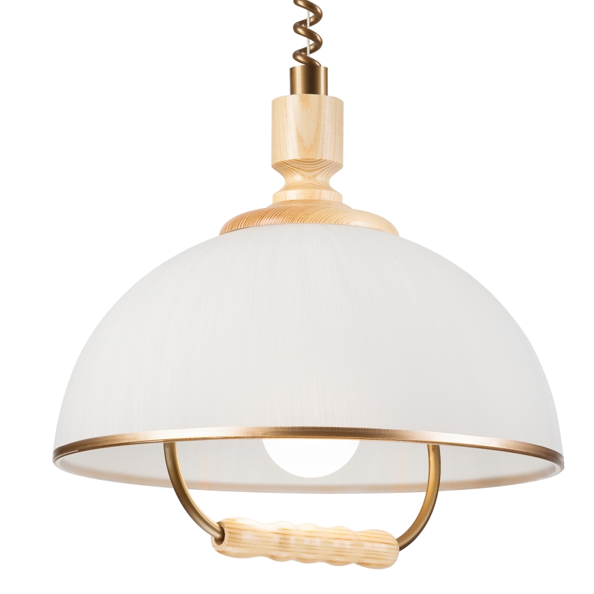 Pull-down chandelier RAMONA 1xE27/60W/230V beige/light brown/pine