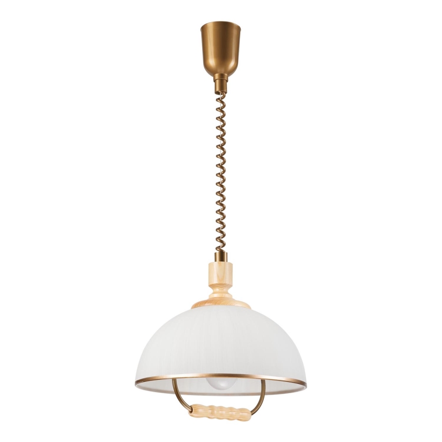 Pull-down chandelier RAMONA 1xE27/60W/230V beige/light brown/pine