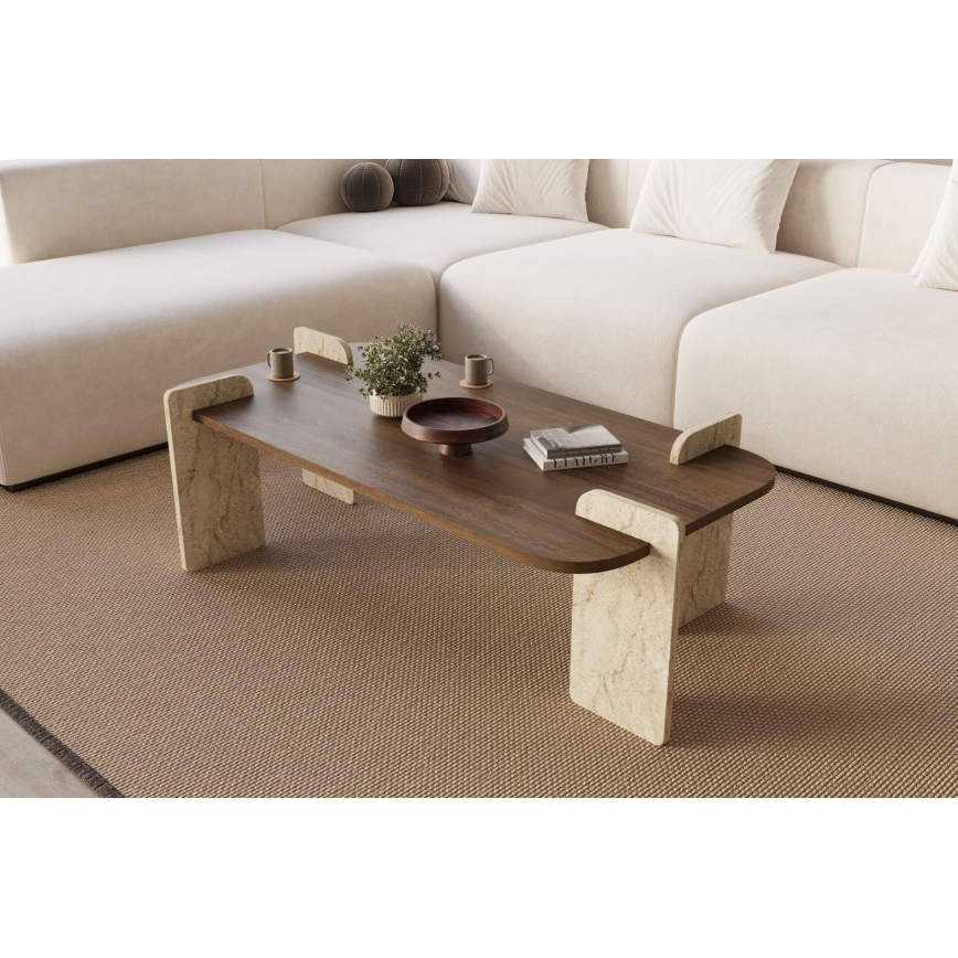 PURO 120x60 cm travertine/walnut coffee table