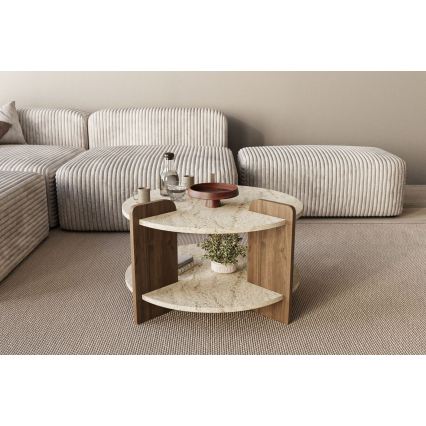 PURO Coffee Table, Ø 70 cm, Beige/Walnut