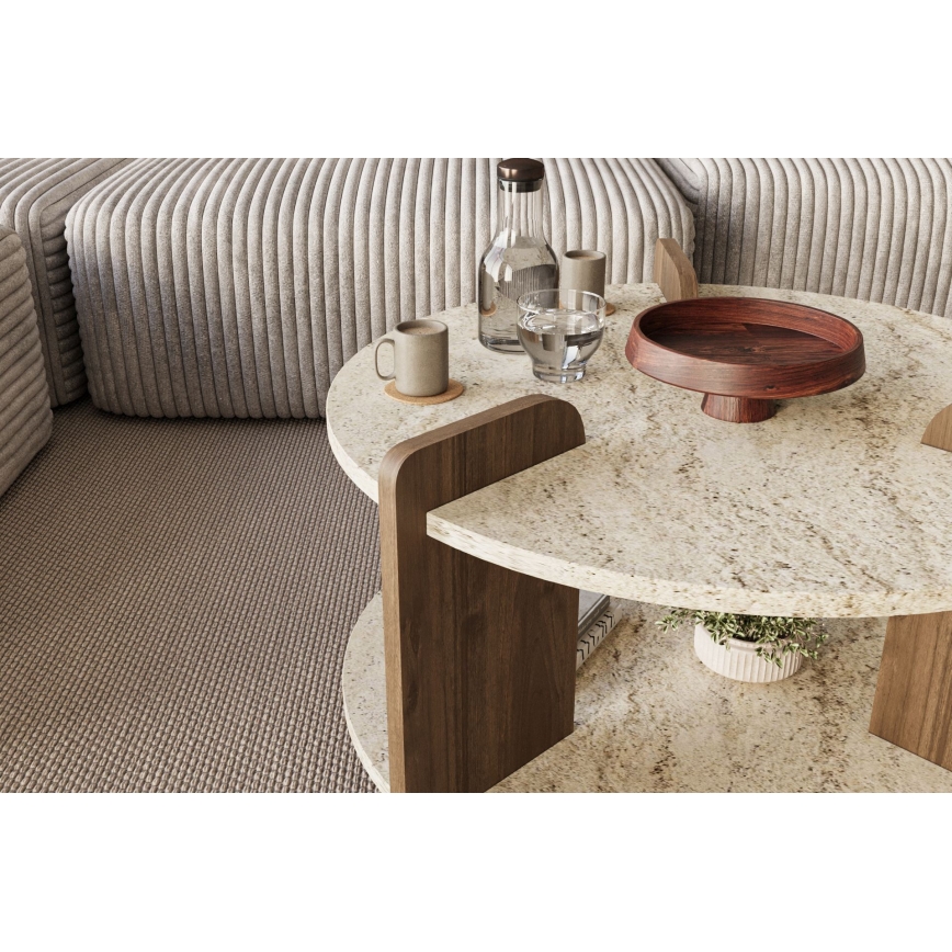PURO Coffee Table, Ø 70 cm, Beige/Walnut