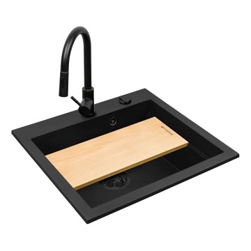 Pyramis 070169001_2 - Kitchen sink with cutting board SIROS 57x51,5 cm + sink tap granite/black