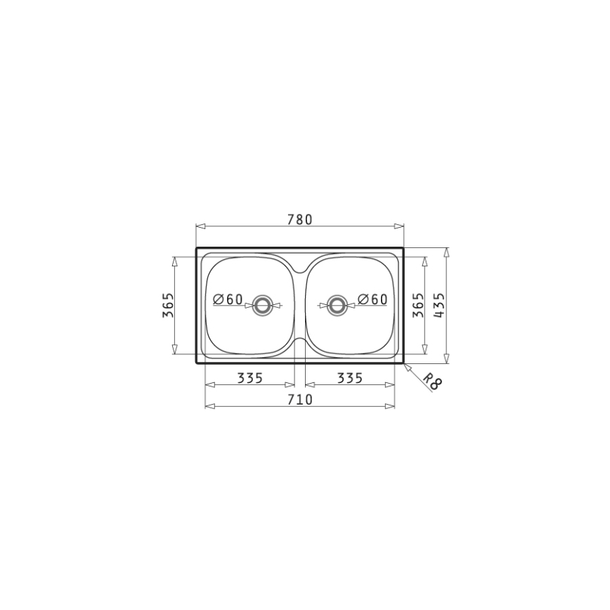 Pyramis 100125101 - Kitchen sink E78 78x43,5 cm satin