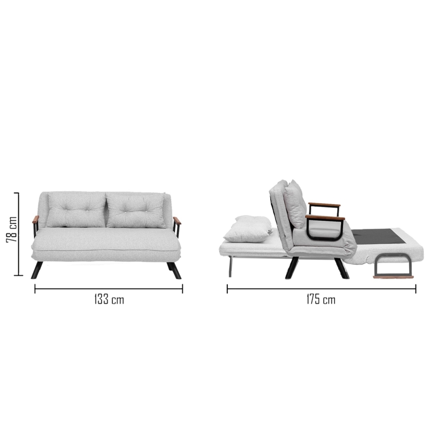 QIRA Two-Seater Sofa Bed, Grey