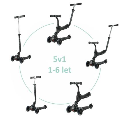 QPlay - 5-in-1 Kids' Scooter with LED Wheels SEMA PRO, Black