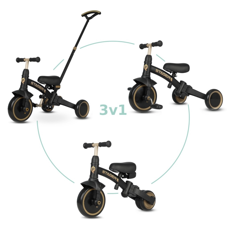 QPlay - Children's 3-in-1 Tricycle STAGER Black