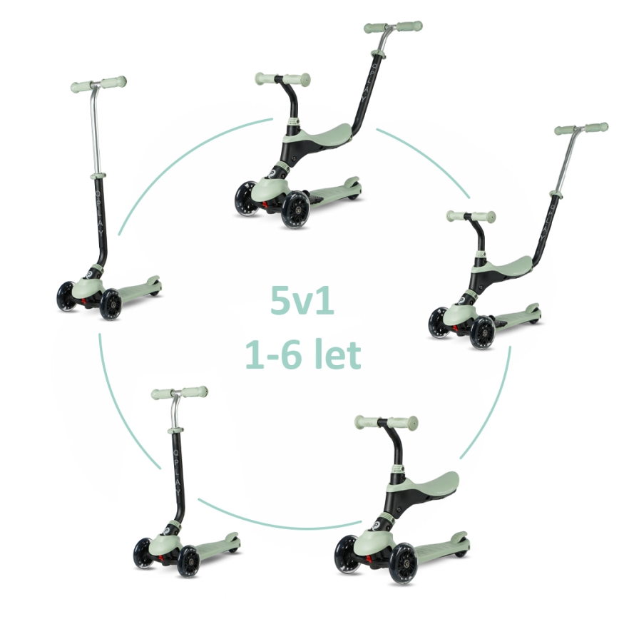 QPlay - Children's 5-in-1 SEMA PRO Scooter with LED Wheels, Green