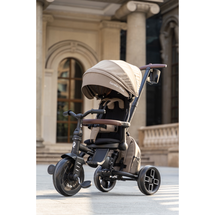 QPlay - COMFO MAX 8-in-1 Kids' Tricycle, Brown