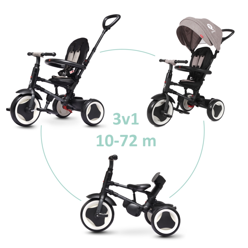 QPlay - Kids' 3-in-1 Tricycle RITO EVO Gray