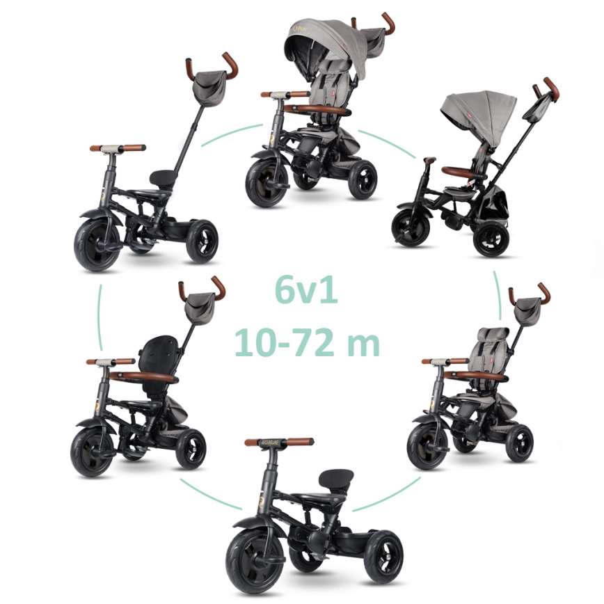 QPlay - RITO DELUXE 6-in-1 Children's Tricycle, Grey