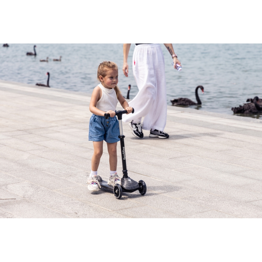 QPlay - SPARKLING Kids' Scooter with LED Wheels, Black
