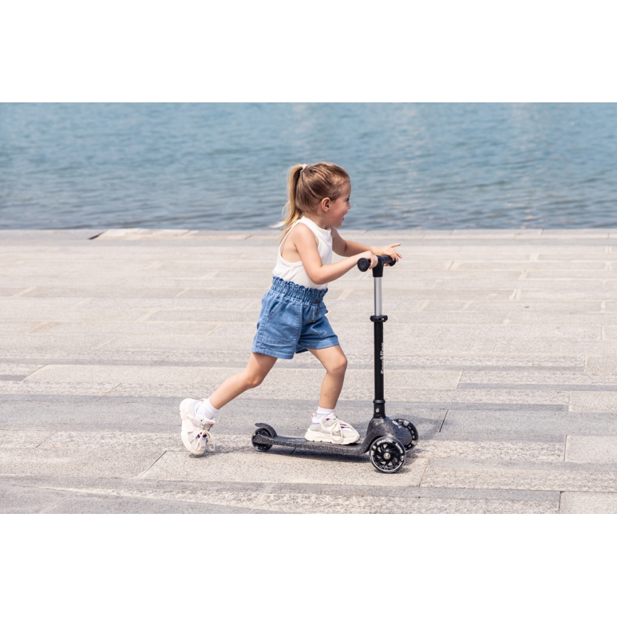 QPlay - SPARKLING Kids' Scooter with LED Wheels, Black