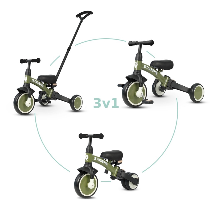 QPlay - STAGER 3-in-1 Kids' Tricycle, Green
