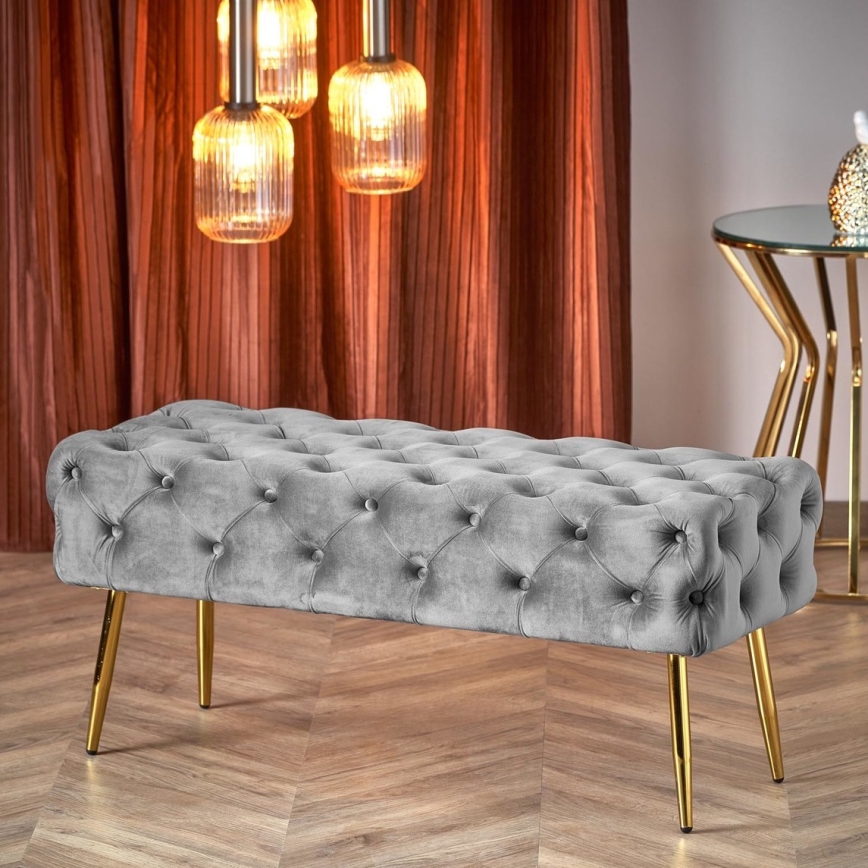 Quilted bench ATHENA 40x100 cm grey/gold
