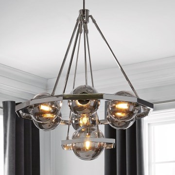 Quintiesse - HARPER Rod Chandelier 7xE14/60W/230V, Ø 81.3 cm, Polished Chrome / Smoked Glass