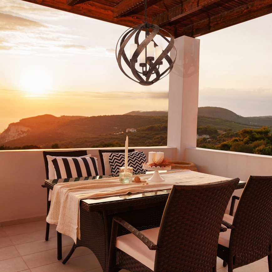 Quintiesse - BLACKSMITH Outdoor Chain-Hung Chandelier, 4x E14/40W/230V, Ø 50.1 cm, IP44, Black