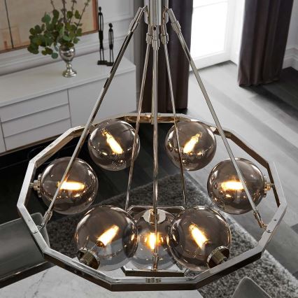 Quintiesse - HARPER Rod Chandelier 7xE14/60W/230V, Ø 81.3 cm, Polished Chrome / Smoked Glass