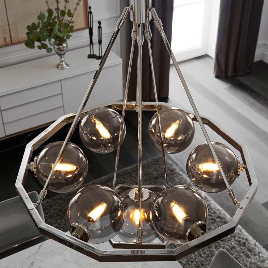 Quintiesse - HARPER Rod Chandelier 7xE14/60W/230V, Ø 81.3 cm, Polished Chrome / Smoked Glass