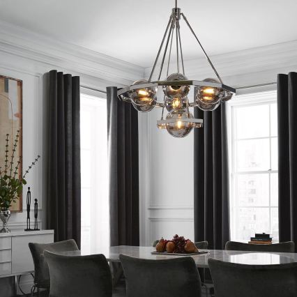 Quintiesse - HARPER Rod Chandelier 7xE14/60W/230V, Ø 81.3 cm, Polished Chrome / Smoked Glass