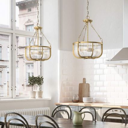Quintiesse - Chain-hung Chandelier ROUX 3xE27/60W/230V Ø 40.6 cm, Gold