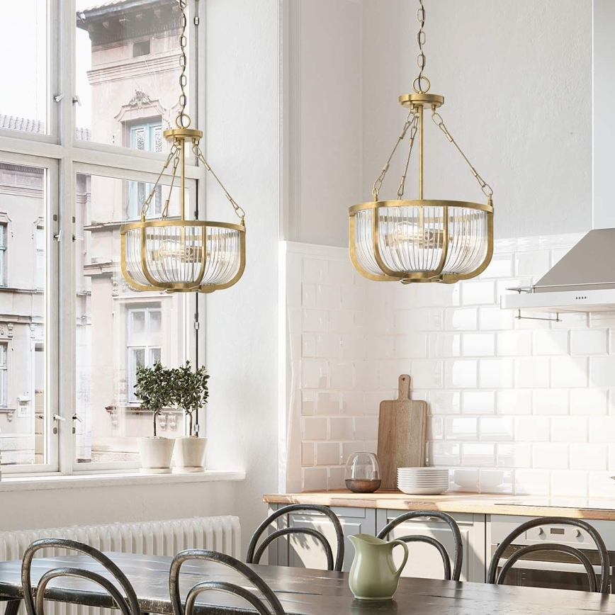 Quintiesse - Chain-hung Chandelier ROUX 3xE27/60W/230V Ø 40.6 cm, Gold