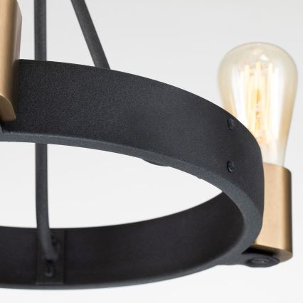 Quintiesse - SILAS rod pendant light 3× E27, max. 60 W each, 230 V, Ø 42.2 cm, black/gold