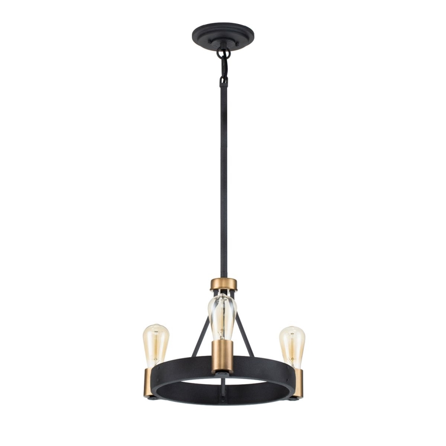 Quintiesse - SILAS rod pendant light 3× E27, max. 60 W each, 230 V, Ø 42.2 cm, black/gold