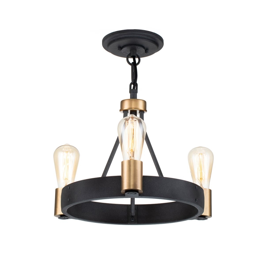 Quintiesse - SILAS rod pendant light 3× E27, max. 60 W each, 230 V, Ø 42.2 cm, black/gold