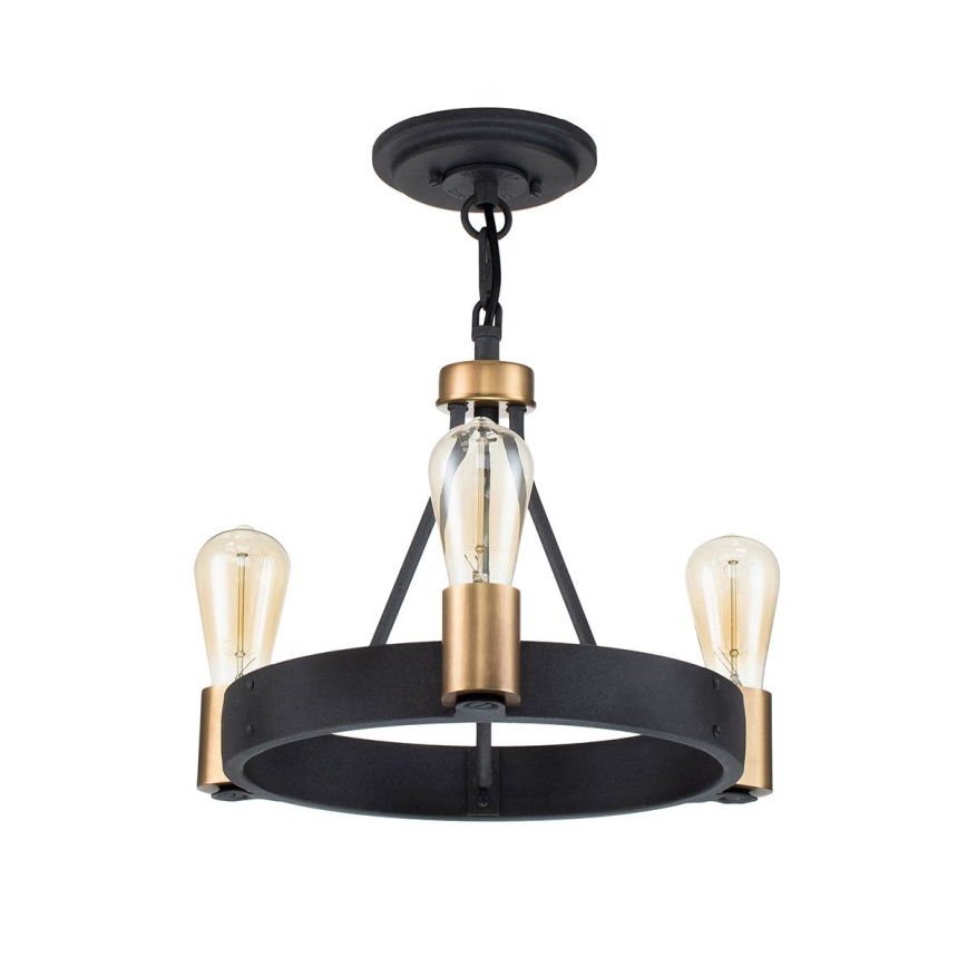 Quintiesse - SILAS rod pendant light 3× E27, max. 60 W each, 230 V, Ø 42.2 cm, black/gold