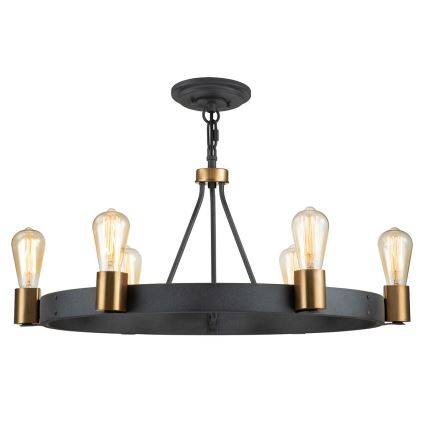 Quintiesse - SILAS Rod Chandelier 6xE27/60W/230V Ø 72.3 cm Black/Gold