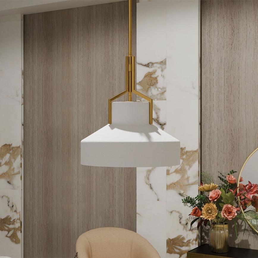 Quoizel - BRECKEN 2-Light Downrod Chandelier, 2 x E27 60W 230V, Gold/White