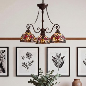 Quoizel - Chain-Hung Tiffany Chandelier LARISSA 3xE27/60W/230V Ø 63.6 cm