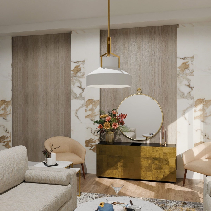 Quoizel - BRECKEN 2-Light Downrod Chandelier, 2 x E27 60W 230V, Gold/White