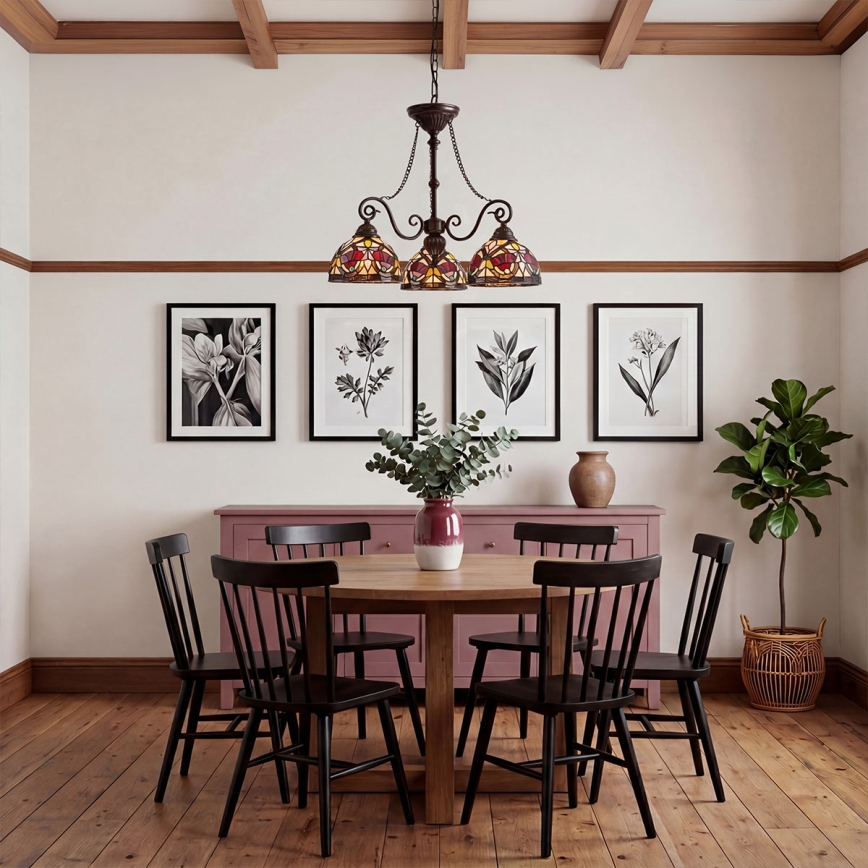 Quoizel - Chain-Hung Tiffany Chandelier LARISSA 3xE27/60W/230V Ø 63.6 cm