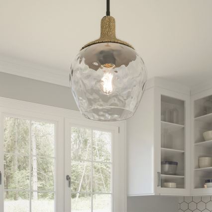 Quoizel - Chandelier on a pole ROYER 1xE27/60W/230V d. 30,2 cm clear/black/beige