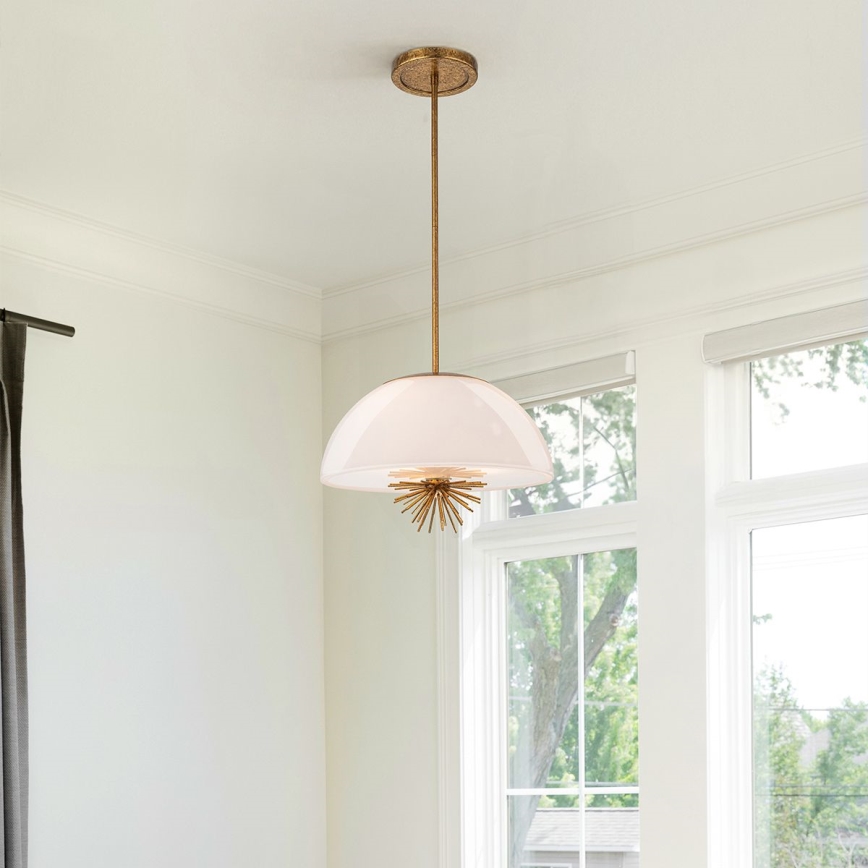 Quoizel - Chandelier on a pole STARING 3xE14/40W/230V d. 45,7 cm gold/patina/white