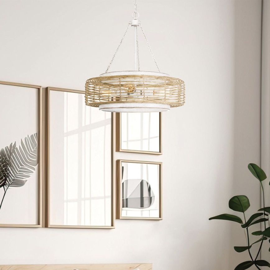 Quoizel - WAYLON Chain-Hung Chandelier, 4xE27/60W/230V, Ø 50.4 cm, Brown/White