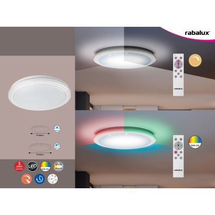 Rabalux - Dimmable RGB LED Ceiling Light with Remote Control, 32W/230V, Ø 40 cm