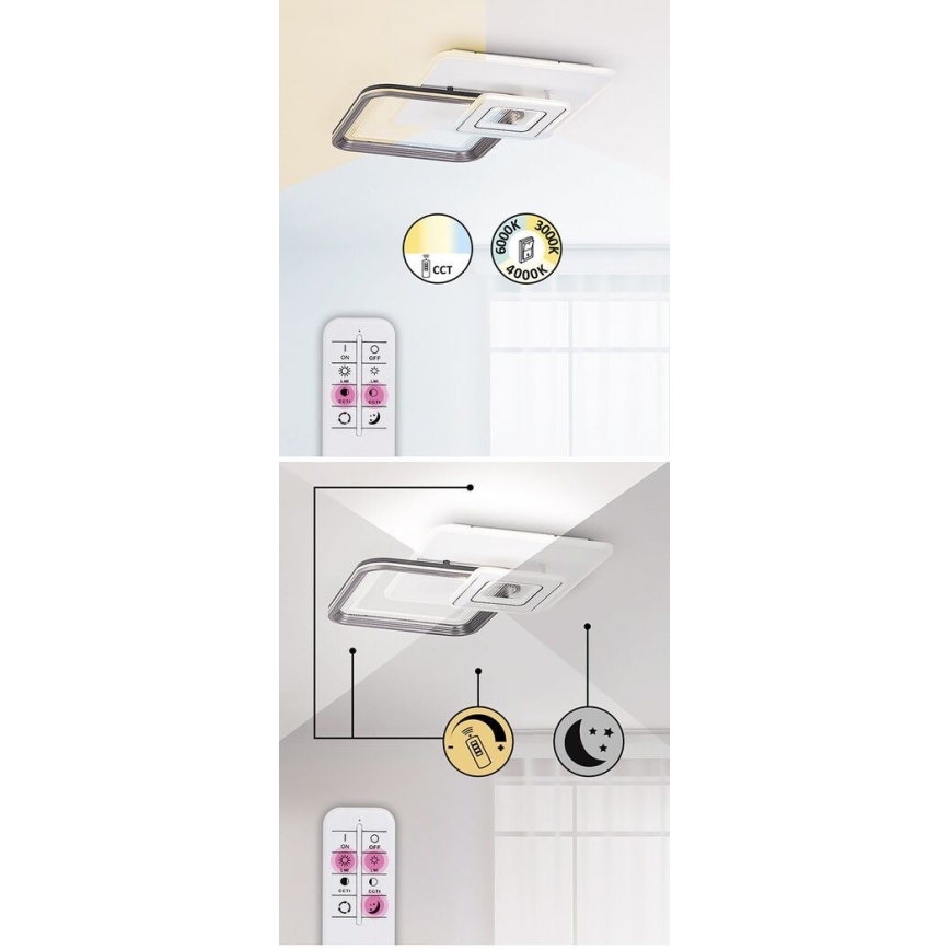 Rabalux - Dimmable LED Flush-Mounted Ceiling Light LED/48W/230V 3000K/4000K/6000K + Remote Control 49.5x49.5 cm