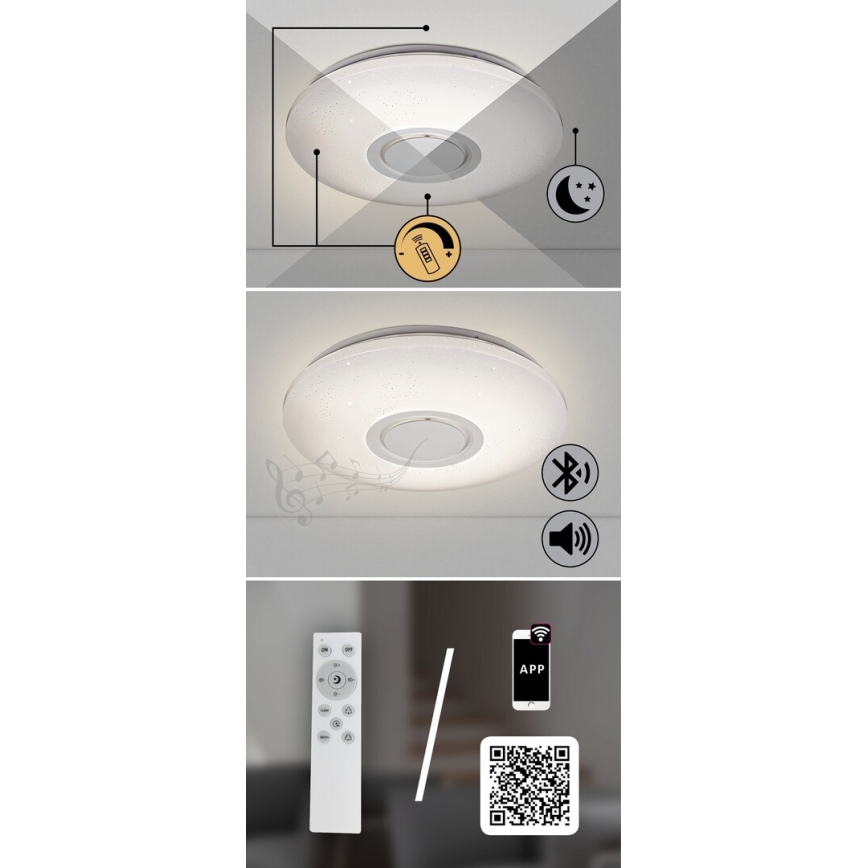 Rabalux - LED RGB Dimmable Ceiling Light with Speaker, 24W LED / 230V, Tuya Wi-Fi Compatible + Remote Control, Ø 40 cm