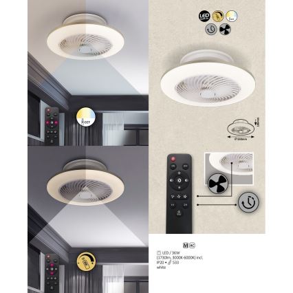 Rabalux - LED Dimmable ceiling light with fan DALFON LED/36W/230V 3000-6000K + remote control