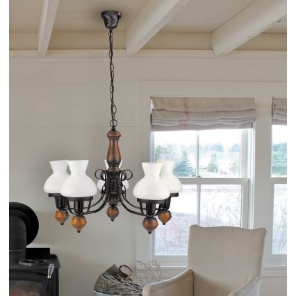 Rabalux - Chandelier on a chain 5xE27/60W/230V walnut