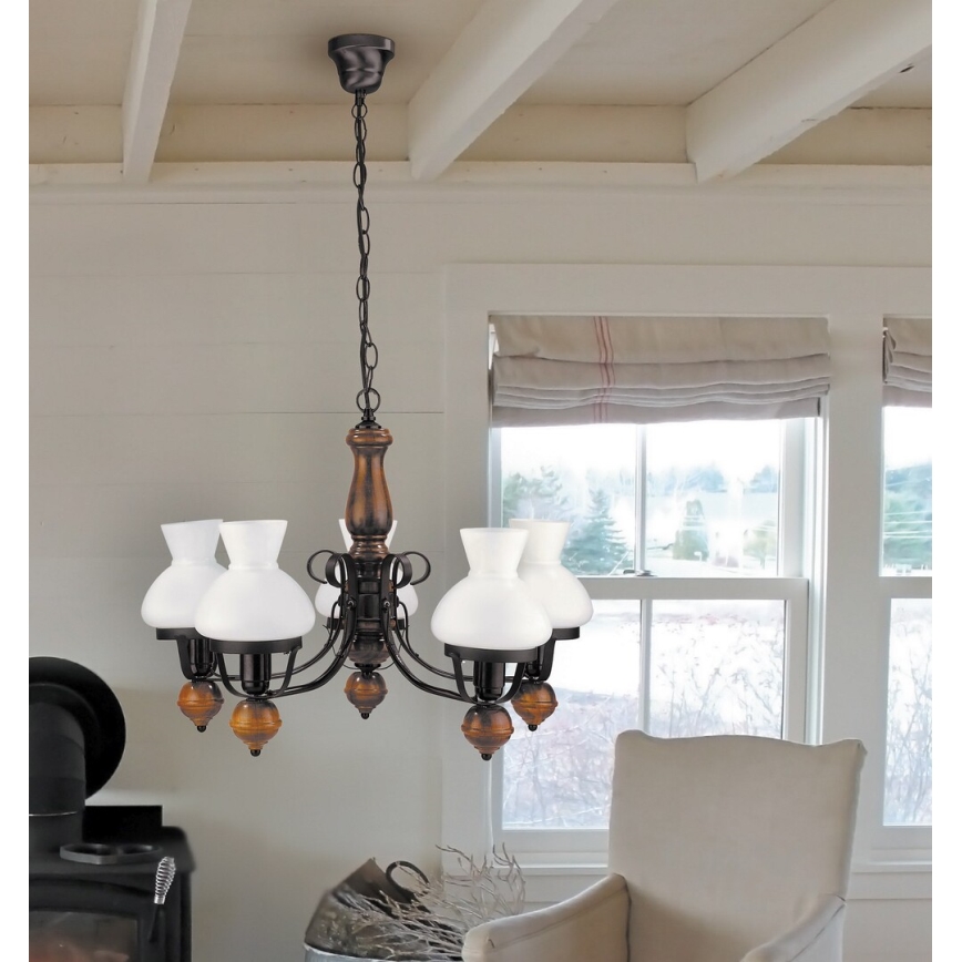 Rabalux - Chandelier on a chain 5xE27/60W/230V walnut