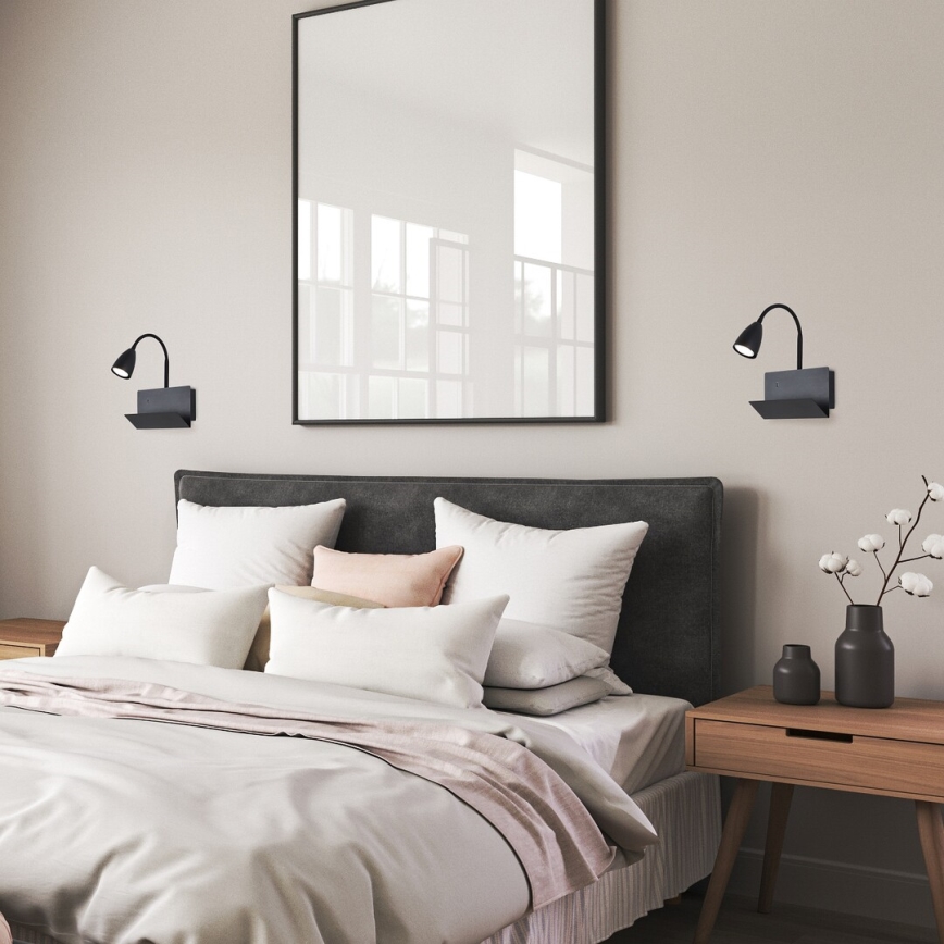 Rabalux - Wall lamp with shelf and USB port 1xGU10/25W/230V black