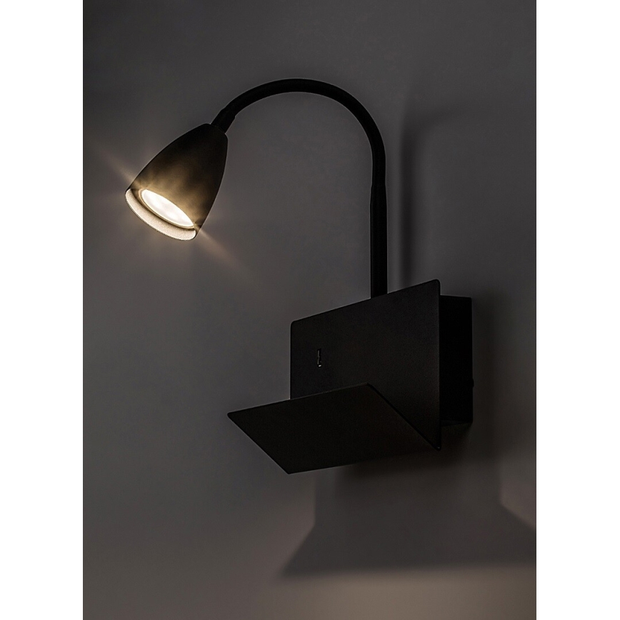Rabalux - Wall lamp with shelf and USB port 1xGU10/25W/230V black