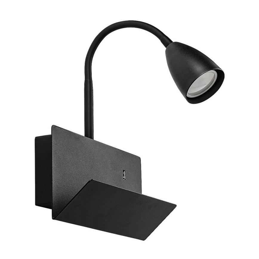 Rabalux - Wall lamp with shelf and USB port 1xGU10/25W/230V black