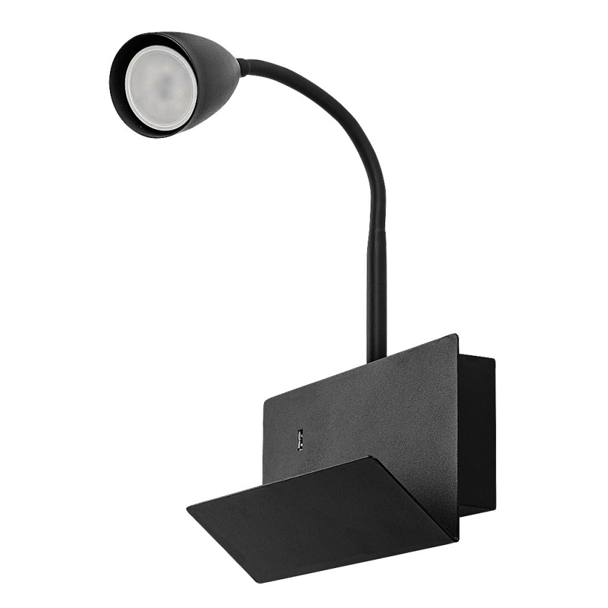 Rabalux - Wall lamp with shelf and USB port 1xGU10/25W/230V black