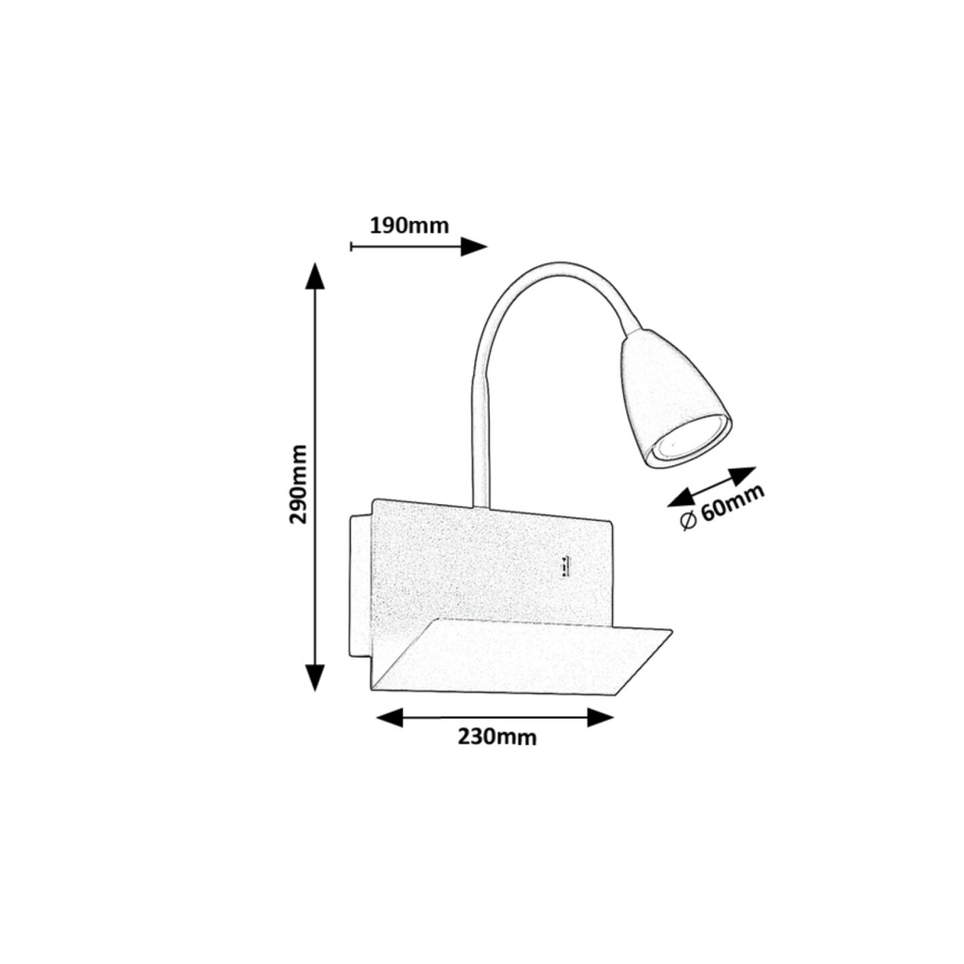 Rabalux - Wall lamp with shelf and USB port 1xGU10/25W/230V white