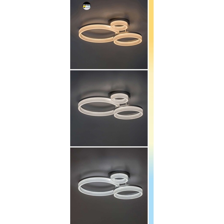 Rabalux - LED Ceiling Light, 24W, 230V, 3000/4000/6500 K, 38 x 51 cm, Matte Chrome